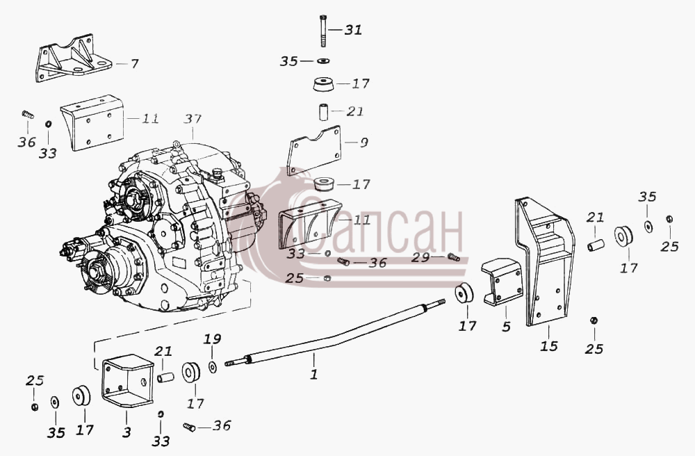 Установка раздаточной коробкиКамАЗ 6522